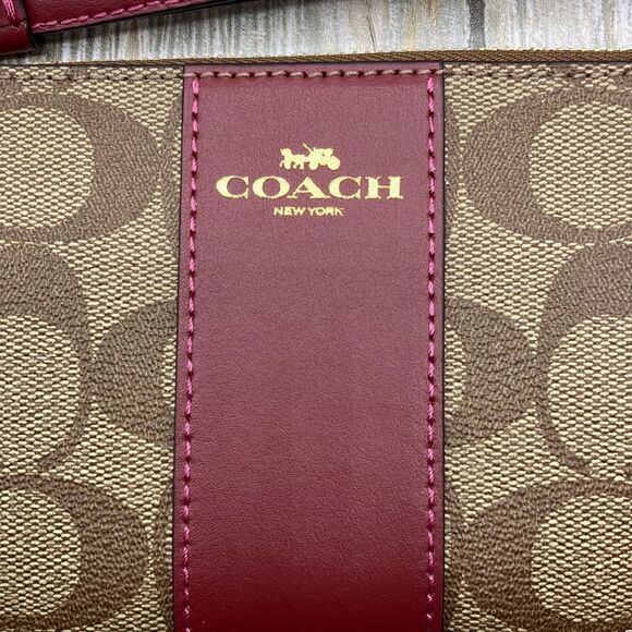 Coach Corner Zip Wristlet In Signature Canvas || Cherry Bag Wallet - Picture 3 of 5